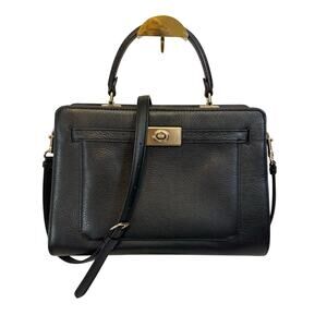 Coach Lane Carryall Black Pebbled Leather Snake Embossed Handle Crossbody Bag